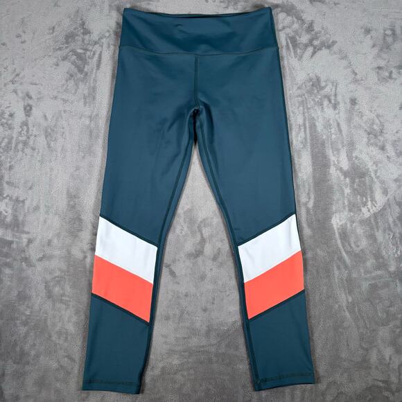 Zyia Active Blue Green Colorblock Leggings Size 8-10 Ankle High Rise - Picture 1 of 5